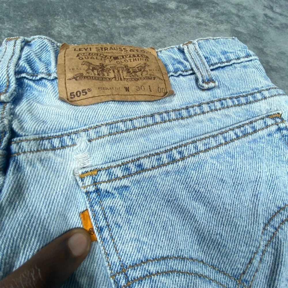 Vintage Levis 505 Jean Shorts 30 Blue Light Wash Orange Tab Jorts 90s Stone